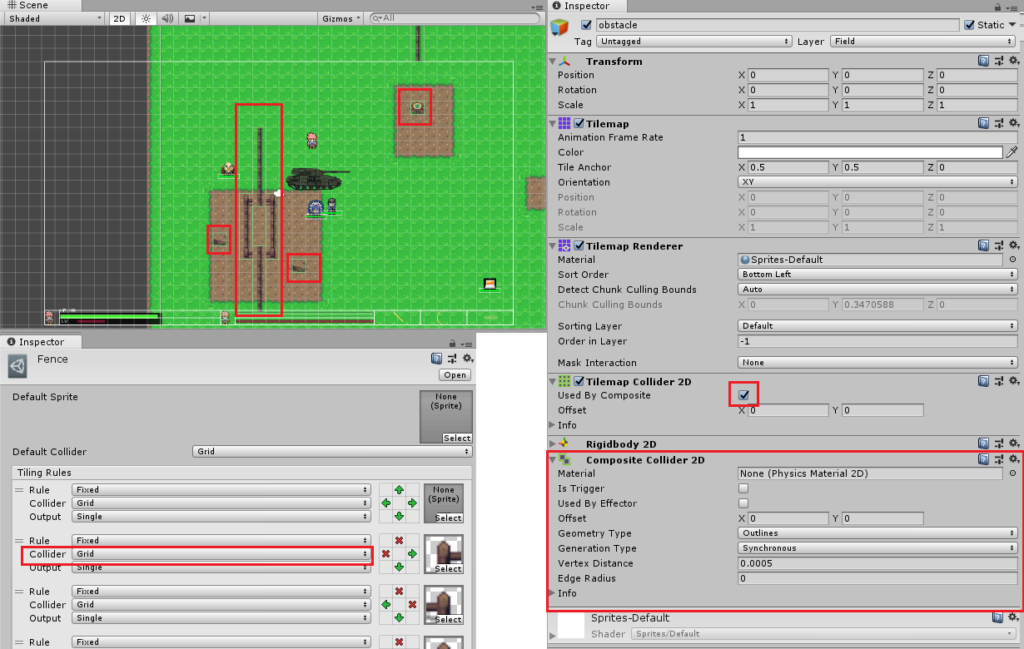 Tilemapcollider2d上にある複数のcolliderの位置を取得する Capyuse Soft